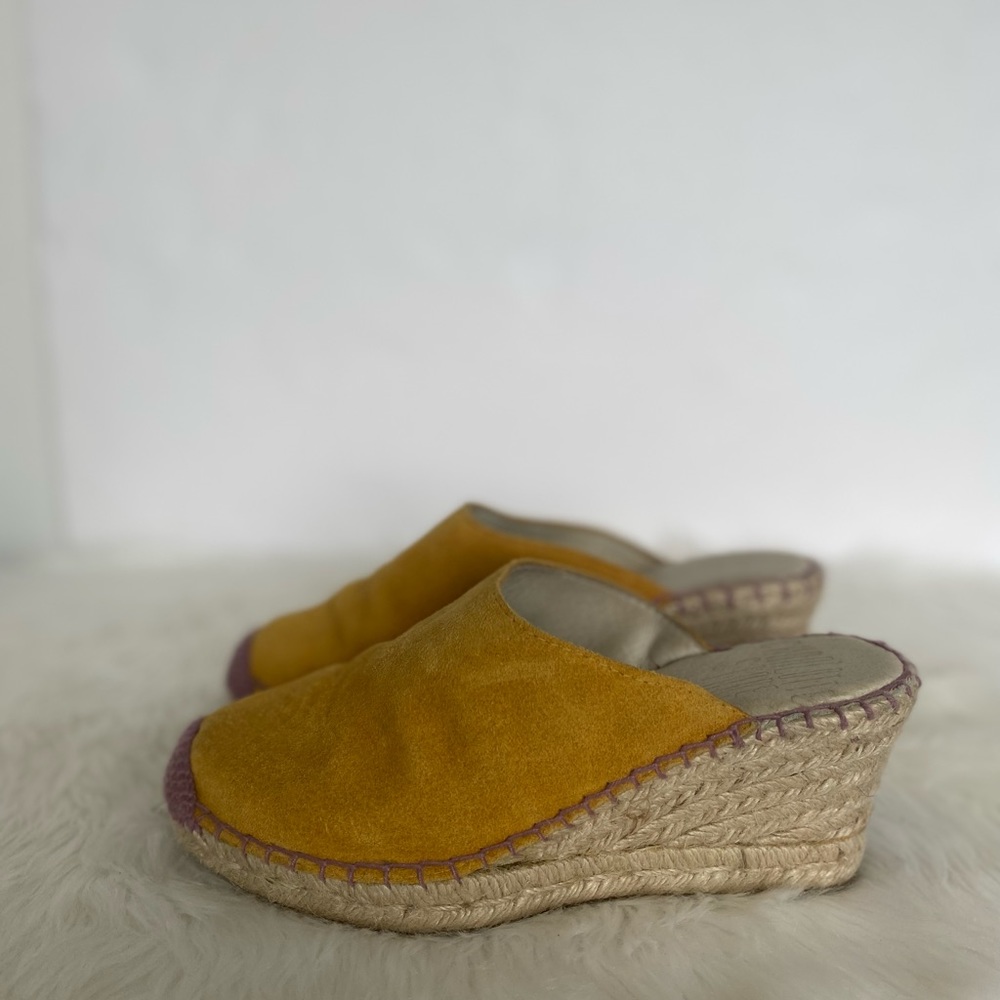 Charlotte Stone Yellow Suede Wedge Mules Size 36